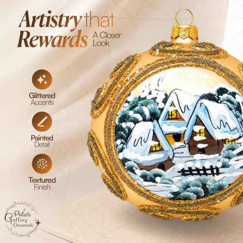 Hand Blown Glass Ball Christmas Ornament, 5 in, Winter Charm Cottages