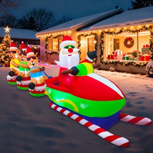 EAONE 12FT Christmas Inflatables Outdoor Decorations, Giant Blow ups Yard Decoration Inflatable Santa Claus Drive Sleight with 3 Reindeers, with Built-in LEDs for Indoor Outdoor Home Holiday Decor