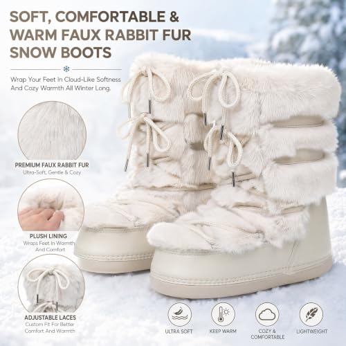 Furry Faux Fur Boots for Women Fuzzy Fluffy Winter Snow Boots Mid Claf