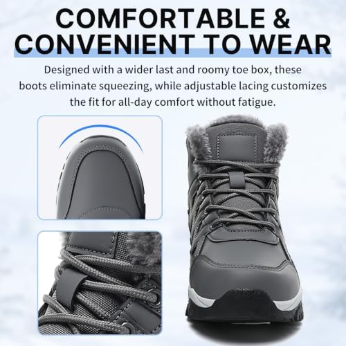 Snow Boots for Men Winter Waterproof Warm Fur Lined Shoes Non Slip Ankle
