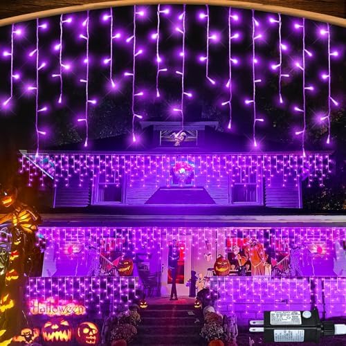 Purple Halloween Lights Outdoor 66ft Icicle Lights for Outside 640 LEDs