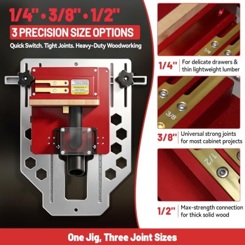 Router Table Box Joint Jig, Finger Joint Jigs for Woodworking with 1/4", 3/8", 1/2" Aluminum Indexing Keys and Smooth Bearing Glide System for Drawers, Cabinets & Boxes