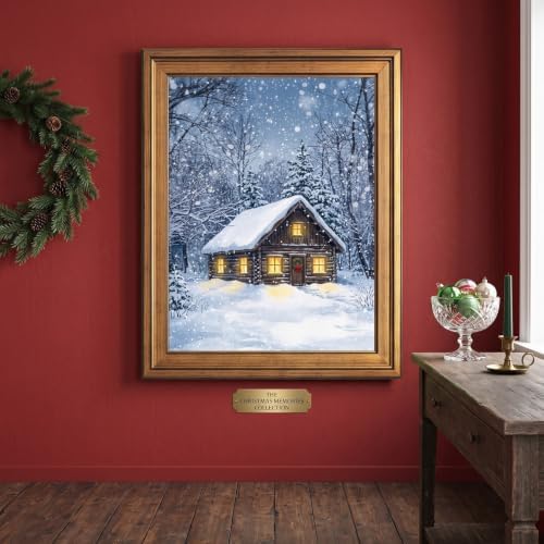 Framed Snowy Cabin Canvas Print Gold Frame Wall Art Inch 24x36