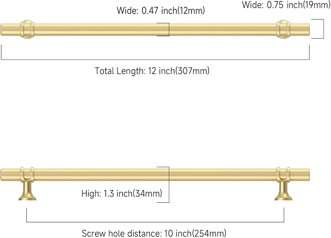 Asidrama 10 Pack 10 Inch(254mm) Brushed Gold Kitchen Cabinet Handles, Cabinet Pulls Kitchen Cabinet Hardware Cupboard Handles Drawer Pulls