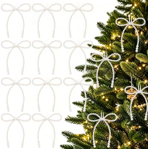 DIYDEC 18PCS Large Christmas Pearl Bow Ornament 7in Tree Hanging Decor