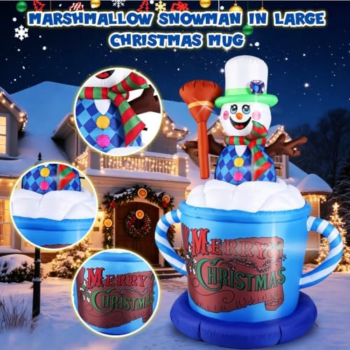 6.6FT Christmas Inflatable Snowman, Blow Up Christmas Outdoor Decoration Built in LED Lights, Holiday Xmas Inflatables for Yard Garden Lawn Decorations