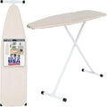 Full Size Ironing Board with Cover & Pad – USA-Made with Enhanced Grip Feet for Extra Stability – Adjustable Steel T-Legs 35" High – Perforated Top – Durable Iron Board for Home, Laundry Room, Beige