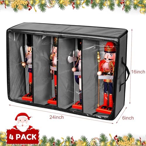 Preboun 4 Pack Christmas Nutcracker Storage Box Clear Top,Gray
