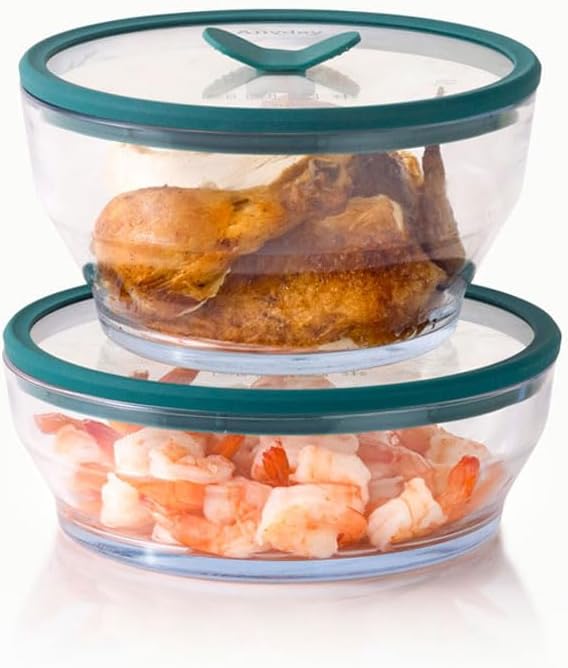 Anyday 4-Piece Large Glass Food Storage with Lids (Clear Kale) | Microwave Steamer, Plastic-Free Meal Prep, Stackable Airtight Storage Container, Vented Glass Lid, Microwave-Safe Reheating