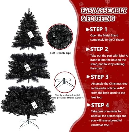 5ft Black Artificial Christmas Tree,Arbol de Navidad Fake Xmas Tree