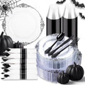 Hioasis 175 Pcs Clear Black Plates for Party