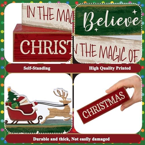 Lineshading 4 Pcs Christmas Table Decorations Wooden Stacked Block Santa