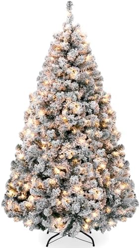 Best Choice Products 12ft Pre-Lit Artificial Christmas Tree Twinkling LEDs, Snow Flocked Design Pine Tree, Full Appearance Lighted Snowy w/Easy Assembly, 1,700 Lights, 3,989 Tips Metal Stand
