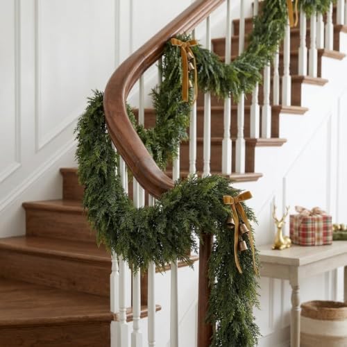 9FT 2Pcs Christmas Cedar Garland with Lights Realistic Faux Pine Garlands