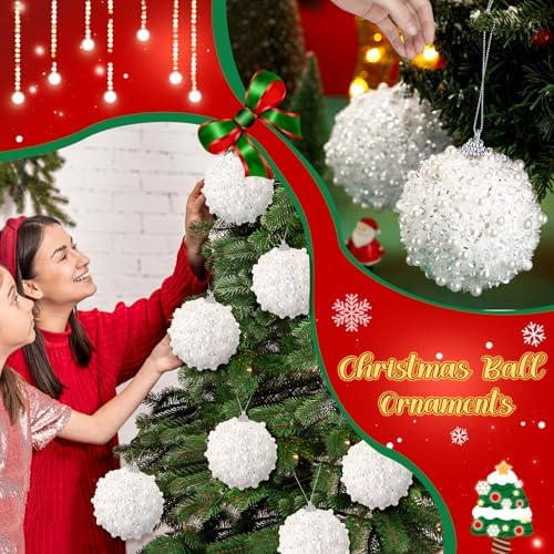 Riceshoot 12 Pcs 6 Inch Christmas Ball Ornaments Pearl Sequin,White