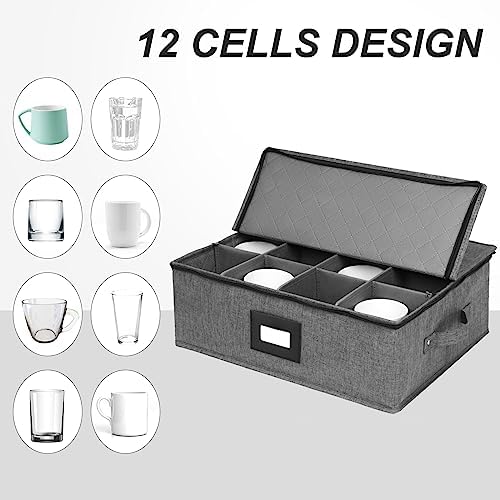 Mug Storage Box with Dividers 2 Pack, Hard Top Cup Storage for Coffee Mug