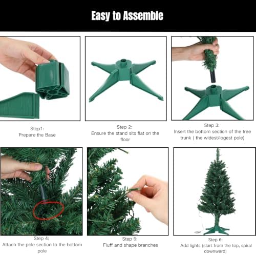 4FT Christmas Tree with Lights - Hinged Small Artificial Xmas Tree - Includes 50 LED String Light, 160 Tips Dense Branches & Detachable Stand - Mini Christmas Decoration Tree for Holiday,Green