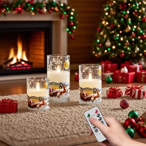 Santa Claus Glass Flameless Candles Rechargeable Battery Operated