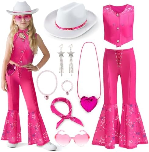 Cowgirl Costume Girls Kids Disco Western Rodeo Dress Up Outfits for Halloween Birthday Cosplay Party