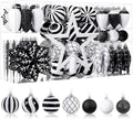 SHareconn 106PCS Christmas Balls Ornaments Set, Colorful Shatterproof Plastic Decorative Baubles for Xmas Tree Decor Holiday Wedding Party Decoration with Hanging Hooks, Black & White