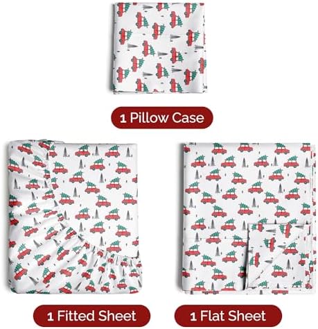 Christmas Sheet Set, Christmas Cars, Holiday Xmas Bedding Set - Twin Size