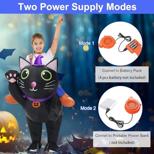 Inflatable Costume Cat for Kids Ride On Cat Blow Up Costumes,Funny Halloween Animal Costume for Girls Boys Cosplay Party