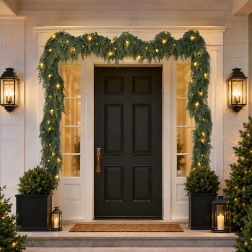 15FT Christmas Cedar Garland with Lights Prelit Pine Garland Decoration