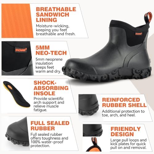 Showave Men's Ankle Rain Boots Waterproof Rubber Garden Boot Mud Booties