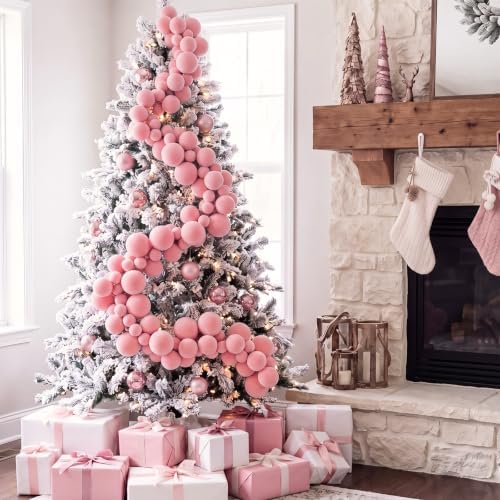 Thiccywoov 9 ft Velvet Christmas Ball Garland Ornament, Pink