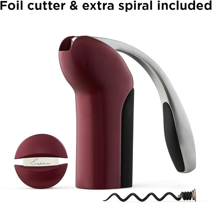 Rabbit Vertical Corkscrew Wine Opener with One-Pull Design, Foil Cutter Included, Easy to Use Manual Lever, Durable Stainless Steel Spiral, Merlot