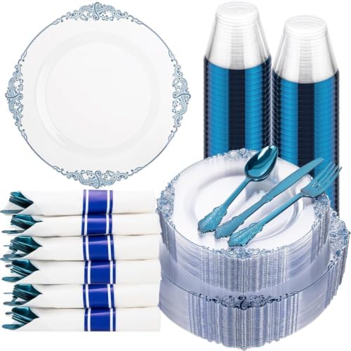 Hioasis 175 Pcs Clear Blue Plates for Graduation