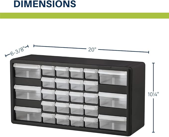 Akro-Mils 26-Drawer Plastic Drawer Storage Cabinet for Garage Organization, Bead Organizer, Building Bricks Storage, Teacher Toolbox, Makeup Organizer, 20-Inch W x 6-Inch D x 10-Inch H, 10126 Red