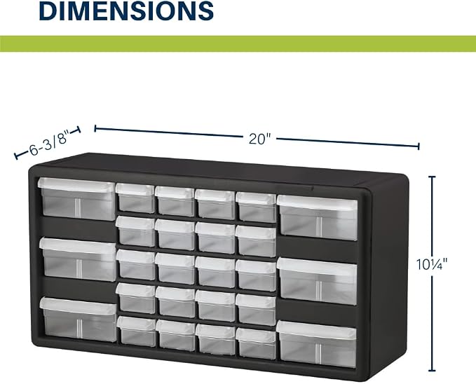 Akro-Mils 26-Drawer Plastic Drawer Storage Cabinet for Garage Organization, Bead Organizer, Building Bricks Storage, Teacher Toolbox, Makeup Organizer, 20-Inch W x 6-Inch D x 10-Inch H, 10126 Black