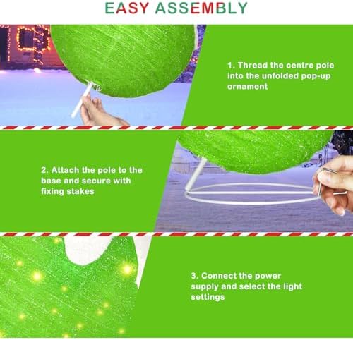 2 Pcs Outdoor Christmas Ornaments, Lighted Pop-Up Holiday Ball Decoration with 160 LED Lights, 8 Light Functions, Lighted Collapsible Christmas Outdoor Decorations for Yard, Patio, Home