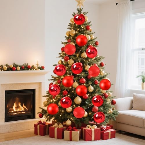 Jenaai 12 Pack Large Christmas Ball Ornaments Set, Big Shatterproof Christmas Tree Decorations, Matte, Glossy, Glitter Bauble for Xmas Holiday Party Indoor Outdoor(6 Inch,Red)