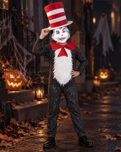 Kids Cat Hat Costume Scary Creepy Realistic Jumpsuit Mask Boys Girls