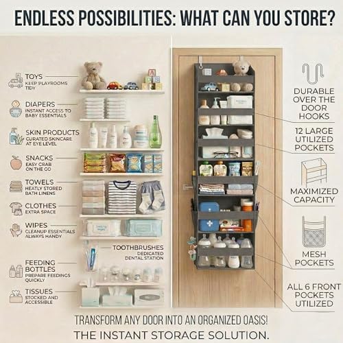 HOMELUX THEORY Over the Door Organizer, 6-Tier, 100D Fabric, Dark Gray 2pc