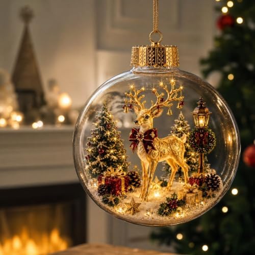 Glowing Christmas Ornaments - Mini Gold Light-Up Christmas Ball Ornaments - Christmas Tree Ornament with Warm LED Light for Tree Mantel, Holiday Scene Decoration & Gift