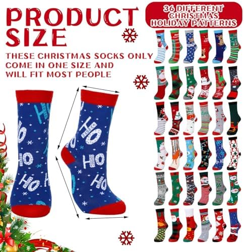 Jeyiour 36 Pcs Women Christmas Socks Fuzzy Soft Crew Xmas
