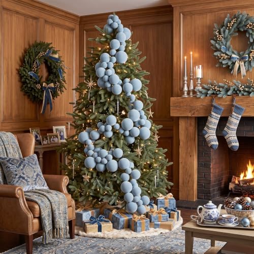 Thiccywoov 9 ft Velvet Christmas Ball Garland Ornament, Hazy Blue