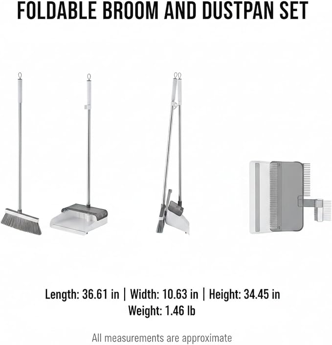 Foldable Broom and Dustpan Set, Compact Angle Broom with Integrated Storage for RV, Camper, and Small Apartment Cleaning