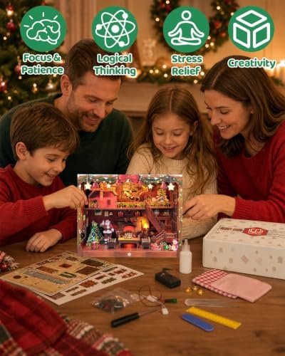 OZJAY Christmas Miniature House Kit, 3D Wooden Puzzles for Adults