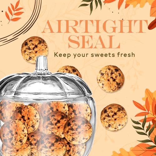 HOMESPHERE 70 oz. Glass Pumpkin Candy Jar with Lid – Large Storage Container for Halloween Treats, Candies and Cookies and Fall Décor Display