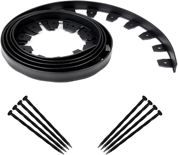 EasyFlex Heavy-Duty No-Dig Landscape Edging with Anchoring Spikes, 1.7 in. Tall Straight Top Commercial Grade Plastic Garden Border, 20 Foot Kit, Black