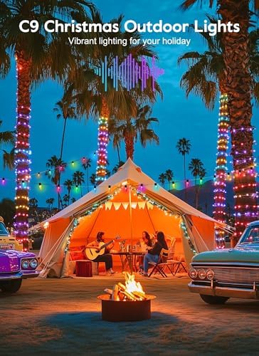 Christmas Lights Outdoor, 100 LED RGB C9 String Lights, Smart APP & Remote
