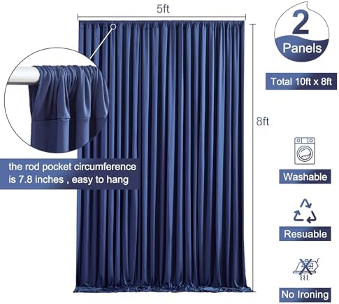Navy Blue Backdrop Curtain for Parties Wrinkle Free Photo Curtains Backdrop Drapes Fabric Decoration for Wedding Birthday Party Baby Shower 5ft x 8ft,2 Panels