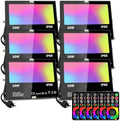 MELPO Led Flood Light 500W Equivalent, RGBW Led Outdoor Lights Colored Floodlight with Remote,50W,5000ML 2700K,120 Colors, Timing, Dimmable, Custom Modes, Landscape Lighting (6 Pack)