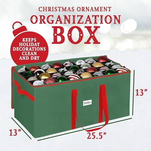 Christmas Ornament Storage Container,Box Stores Up to 128-3 inch ornaments, Adjustable Dividers, Large Organizer Bin to Protect and Store Holiday Décor - Green