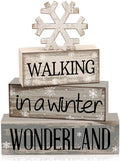 Moucuny 4 Pcs Snowflake Decorations Wooden Block Signs Winter Farmhouse