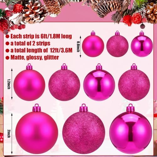 2 Pcs 6 ft Christmas Ball Ornament Garland, Hot Pink
